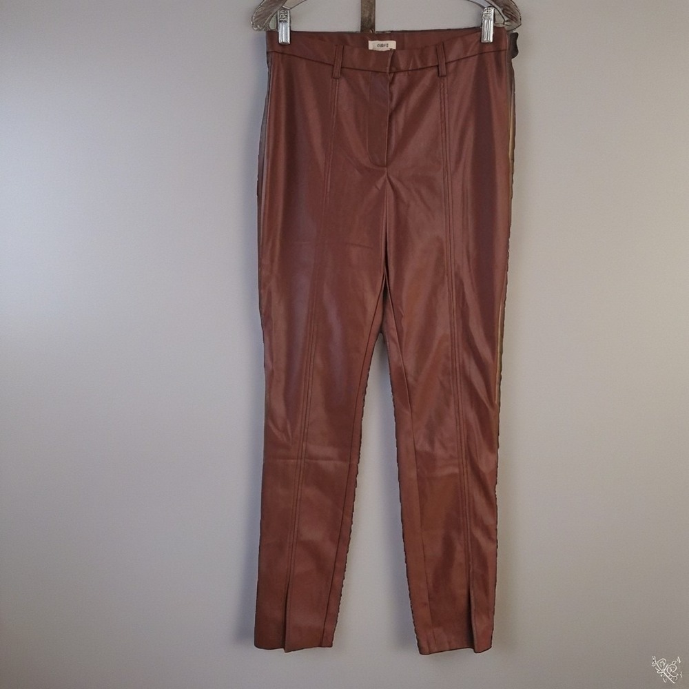 Jason Wu Leather Pants Womens Medium Brown Faux Skinny Slim Slit Hem
